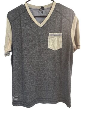 Hard Edge V-Neck Two-Tone Pocket Tee - Gray/Cream
